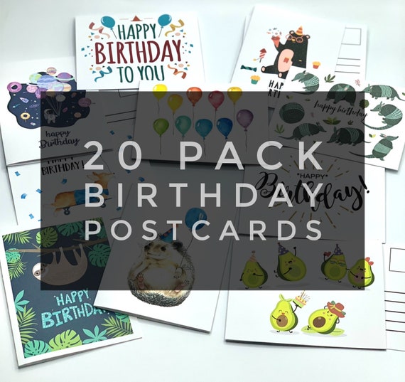 Birthday Postcards - 20 Pack Postcards, assorted Postcard, snail mail, letter, stationery, bulk gifts, bulk, notes, gift pen pal letter