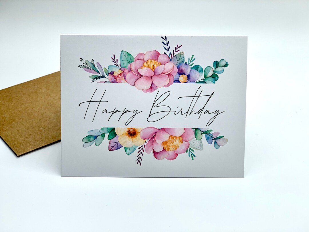 Watercolor Floral Happy Birthday Card With Envelope - Etsy