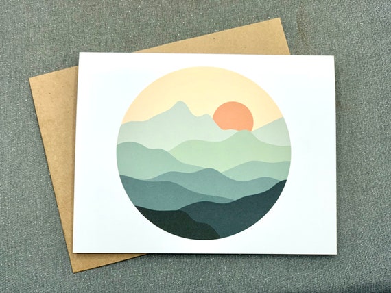 BohoM2 Boho Mountains Sunset Greeting Card High Quality Blank Cards Watercolor Design Card with Kraft Envelope landscape Nature