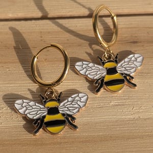 Enamel Bee Hoop Earrings