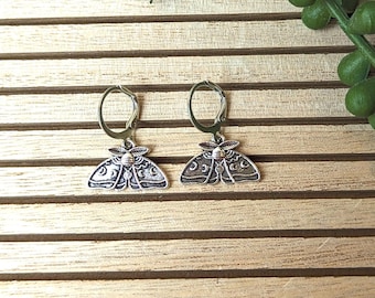Silver Moth Huggies, Insect Earrings