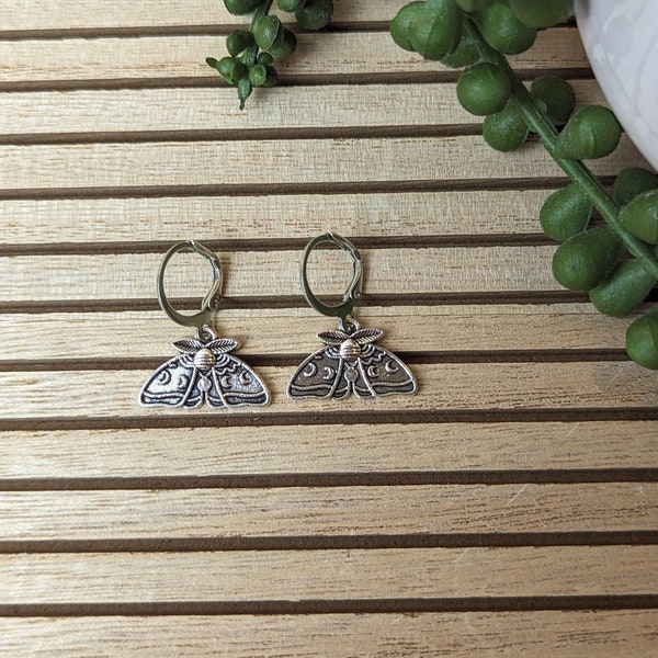 Silver Moth Huggies, Insect Earrings