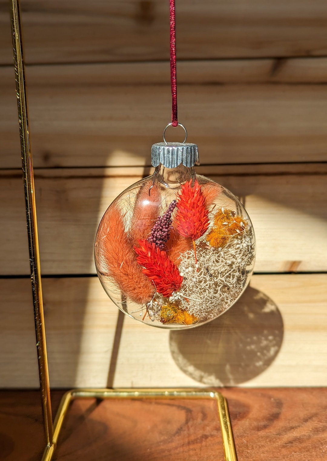 Flat Glass Ornament With Dried Florals Etsy