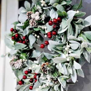 Winter Lamb's Ear and Berries Front Door Wreath, Winter Berries and ...