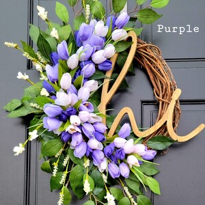 Spring Tulip Wreath for Front Door, Summer Tulip Wreath, Pink Floral Wreath, Hi Spring Wreath, Summer Tulip and Greenery Wreath, Door Dècor image 8