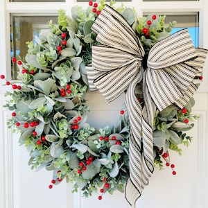 Winter Wreath, Front Door Wreath, Lamb's Ear and Red Berry Wreath,  Modern Farmhouse Winter Wreath, Winter Greenery Wreath, Classic Wreath