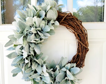 Everyday Lamb's Ear Greenery Front Door Wreath, Year Round Modern Greenery Wreath, Nursery Wreath, Wedding Wreath, Modern Farmhouse Wreath