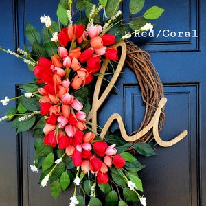 Spring Tulip Wreath for Front Door, Summer Tulip Wreath, Pink Floral Wreath, Hi Spring Wreath, Summer Tulip and Greenery Wreath, Door Dècor image 4