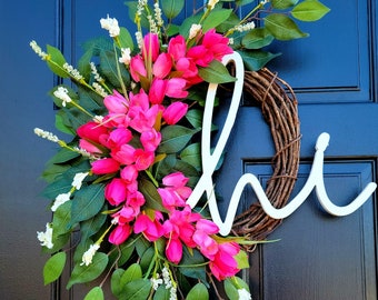 Floral Twig Wreath Everyday Floral Front Door Decor Pastel Tulip Wreath Spring Tulip Wreath for Front Door