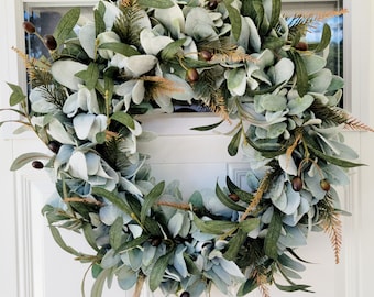 Olive Branch & Lamb's Ear Wreath: Modern Farmhouse Grapevine Greenery