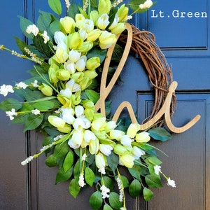 Spring Tulip Wreath for Front Door, Summer Tulip Wreath, Pink Floral Wreath, Hi Spring Wreath, Summer Tulip and Greenery Wreath, Door Dècor image 5