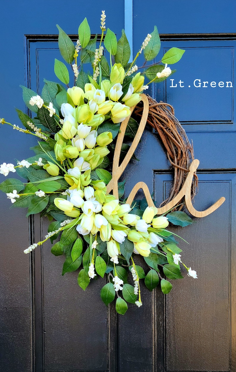 Spring Tulip Wreath for Front Door, Summer Tulip Wreath, Pink Floral Wreath, Hi Spring Wreath, Summer Tulip and Greenery Wreath, Door Dècor image 5