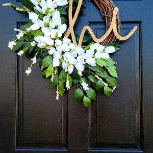 Spring Tulip Wreath for Front Door, Summer Tulip Wreath, Pink Floral Wreath, Hi Spring Wreath, Summer Tulip and Greenery Wreath, Door Dècor image 7