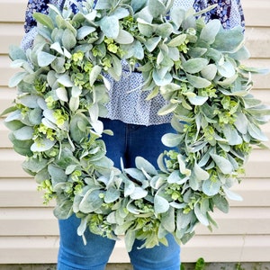 Eucalyptus Lamb&#39;s Ear Wreath: Large Farmhouse Greenery Door Wreath