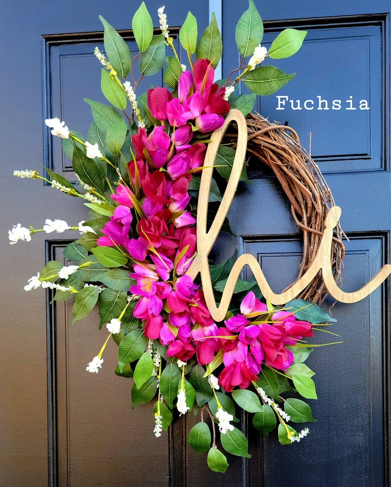 Spring Tulip Wreath for Front Door, Summer Tulip Wreath, Pink Floral Wreath, Hi Spring Wreath, Summer Tulip and Greenery Wreath, Door Dècor image 9