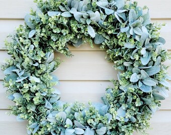 Lamb's Ear and Eucalyptus Wreath: Farmhouse Greenery Door Decor