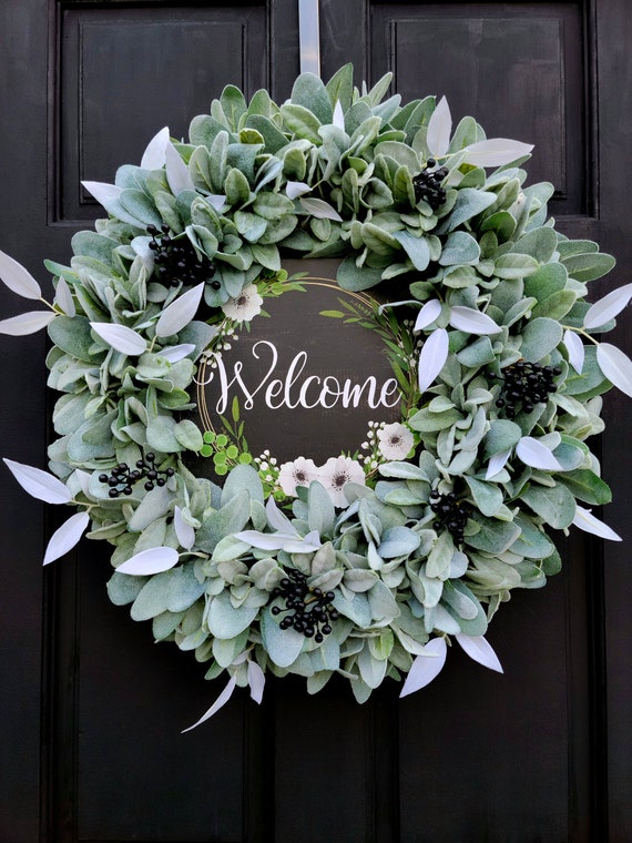 Year Round Front Door Wreath Lamb's Ear Greenery Etsy