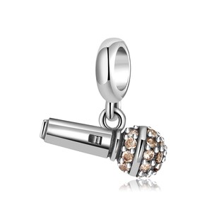 Wow Charms 925 Sterling Silver | Charms Microphone & Zircon Pendant | Charms fit for Pandora Bracelet Christmas Gifts for Women.