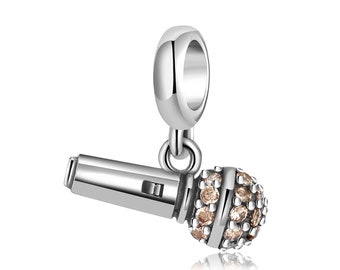 Wow Charms 925 Sterling Silver | Charms Microphone & Zircon Pendant | Charms fit for Pandora Bracelet Christmas Gifts for Women.