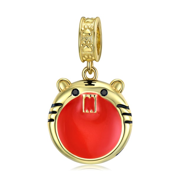 Wow Charms 925 Sterling Silver  | Charm Animals Tiger Rot Gold Color | Charms fit for Pandora Bracelets Gift for Women Girlfriend.