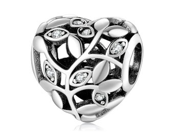 Wow Charms 925 Sterling Silver Charms Heart Zircon Stone Tree of Life Heart Beads. Charms fit for Pandora bracelets.