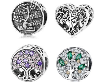 Wow Charms 925 Sterling Silver Charms Love Heart Tree of Life Purple and Pink Zircon Beads. Charms fit for Pandora bracelets.