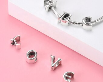 Wow Charms 925 Sterling Silver Charms Alphabet A - Z Letters Beads. Charms fit for Pandora bracelets.