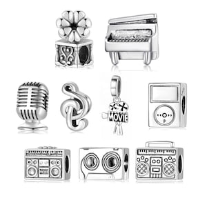 Wow Charms 925 Sterling Silver | Charms Microphone Musical Note Piano Pendants Beads | Charms fit for Pandora Bracelets Christmas Women Gift