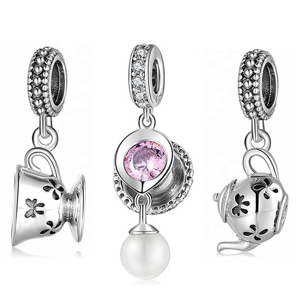 Wow Charms 925 Sterling Silver Charms Cup & Pearl Pendants Zircon Stone Beads. Fits Pandora Bracelets Size: 7.5cm x 5.5cm