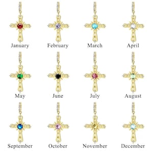 wow charms | Cross Pendant 925 Sterling Silver Chams Birthstone Cubic Zirconia. Women Bracelet Necklace Jewelry.