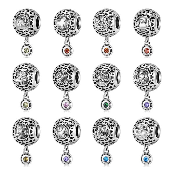 Wow Charms 925 Sterling Silver Charms Constellation 12 Zodiac Signs Cancer Leo Virgo Libra Scorpio Beads. Charms fit for Pandora bracelets.