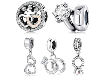 Wow Charms 925 Sterling Silver | Charms Ring Crown Love Heart Beads Pendants | Charms fit for Pandora Bracelets Christmas Gifts for Women.