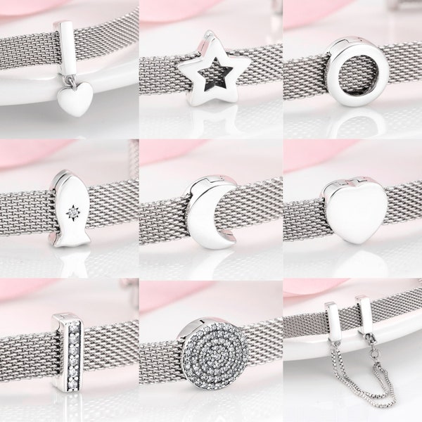 Wow Charms 925 Sterling Silver | Reflection Clips Heart Star Zircon Beads | Charms Reflection fit for Pandora Bracelets.