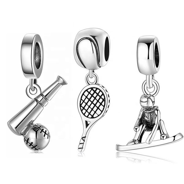 Wow Charms 925 Sterling Silver Charms Sports Lover Tennis and Rackets Beads. Charms fit for Pandora Bracelets.