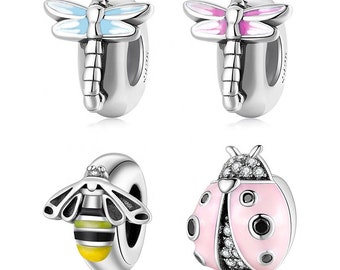 Wow Charms 925 Sterling Silver | Charms Spacer Stopper Butterfly Pink Ladybug Zircon Beads | Charms fit for Pandora Bracelets.