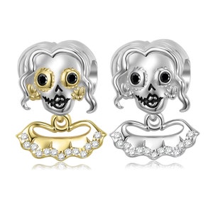 Wow Charms 925 Sterling Silver | Charms Lady Skull Cartoon Beads | Charms fit for Pandora Bracelet Gifts for Girlfriend Women Girl Mother.