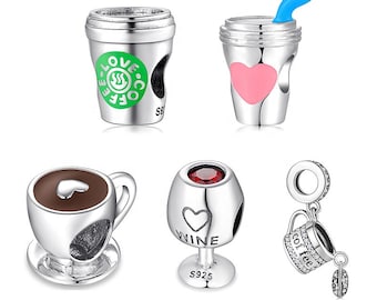 Wow Charms 925 Sterling Silver Charms Wine Cup  Coffee Pot Cup Beads Pendants. Charms fit for Pandora Bracelets.