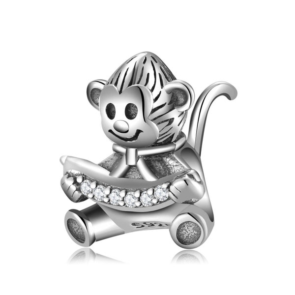 Wow Charms 925 Sterling Silver  | Charm Bracelet Monkey Holding a Banana with Zircon Women Gifts Beads | Charms fit for Pandora Bracelets.