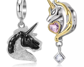 Wow Charms 925 Sterling Silver | Charm Animal Pendant Unicorn Bead Pink Heart | Charms fit for Pandora Christmas Gifts for Girlfriend Women.