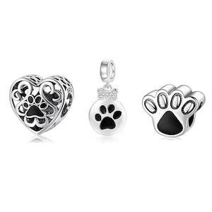 Wow Charms 925 Sterling Silver Charms Enamel Black Dog Paw Print Beads Pendants. Charms fit for Pandora Bracelets.