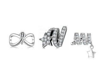 Wow Charms 925 Sterling Silver | Charms Spiral Shape Shining Star with Zircon Stone Beads | Charms fit for Pandora bracelets.