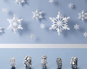 Wow Charms 925 Sterling Silver | Silver Clip & Stoppers Winter Snowflake Zircon Spacer Stopper Beads | Charms fit for Pandora bracelets.