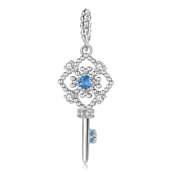 Wow Charms 925 Sterling Silver | Charms Key Pendant & Zircon for Charm Bracelet Necklace | Charms fit for Pandora Bracelet Gifts for Women.