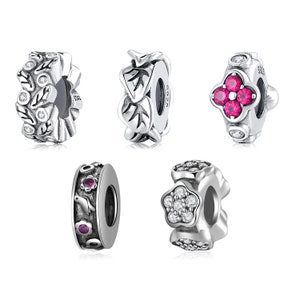 Wow Charms 925 Sterling Silver | Charms Spacer Stopper Leaf Flower Beads | Charms fit for Pandora bracelets.