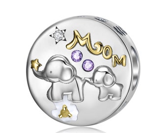 Wow Charms 925 Sterling Silver | Charm Elephant Mom & Elephant Baby | Charms fit for Pandora Bracelet Gift for Women Mom Mother's Day New.