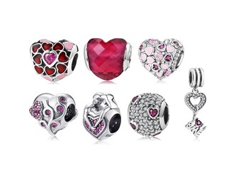 Wow Charms 925 Sterling Silver Charms Heart Love Pink Zircon Stone Pendant Beads. Charms fit for Pandora bracelets.