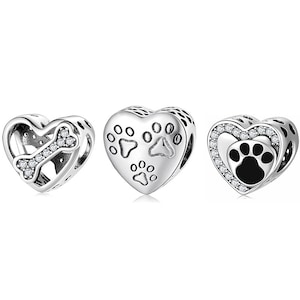 Wow Charms 925 Sterling Silver Charms Dogs Bone Paw Print Animals Heart Zircon Stone Beads Pendants. Charms fit for Pandora bracelets.