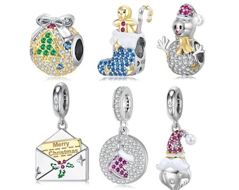 Wow Charms 925 Sterling Silver | Charms Christmas Ball Socks Snowman Pendant Beads | Charms fit for Pandora bracelets.