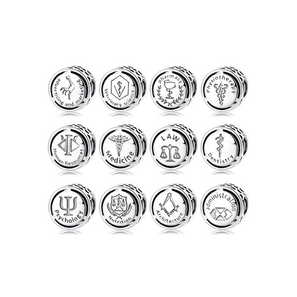 Wow Charms 925 Sterling Silver Chams Medicina Law Architecture Pharmacy Nutrition Management Symbol Beads. Charms fit for Pandora Bracelets.