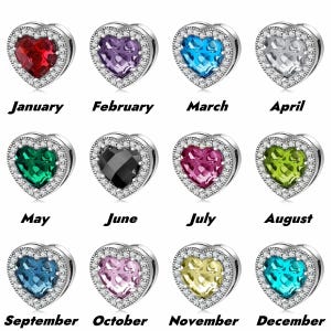 Wow Charms | Reflection Clips Birthstone Heart Charm | 925 Sterling Silver (January–December) | Charms Reflection fit for Pandora Bracelets.